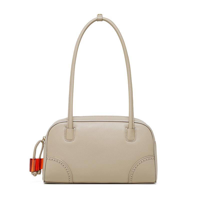 Mittelalterliche Tasche Damen Nischendesign Handtasche Leder Schulter Unterarm Leder Pendler Bowlingtasche khaki von Joom DACH
