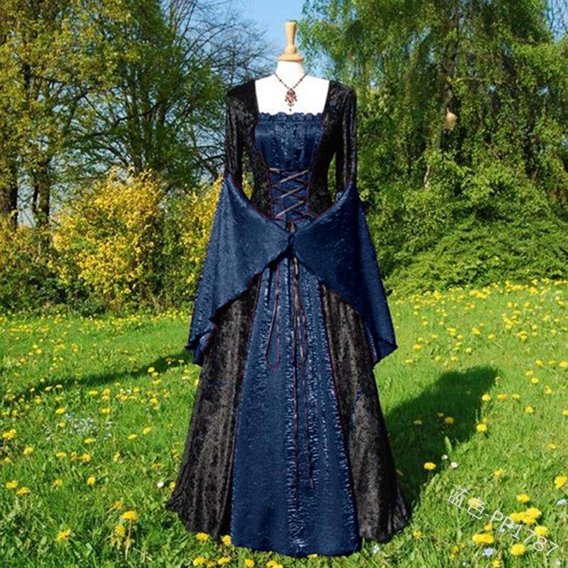 Mittelalterlicher Europäischer Hofstil Retro Partykleid für Damen - Langes Kleid 5XL dunkelblaue von Joom DACH