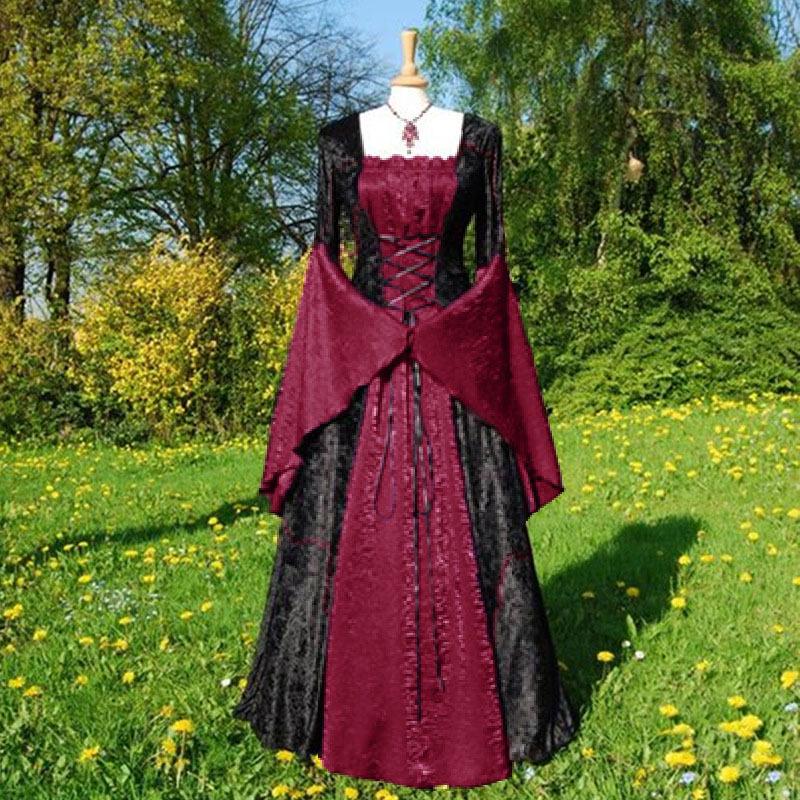 Mittelalterlicher Europäischer Hofstil Retro Partykleid für Damen - Langes Kleid L dunkelrote von Joom DACH