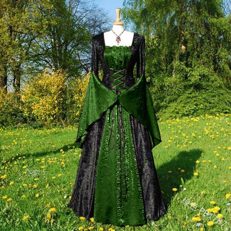 Mittelalterlicher Europäischer Hofstil Retro Partykleid für Damen - Langes Kleid S meergrün von Joom DACH