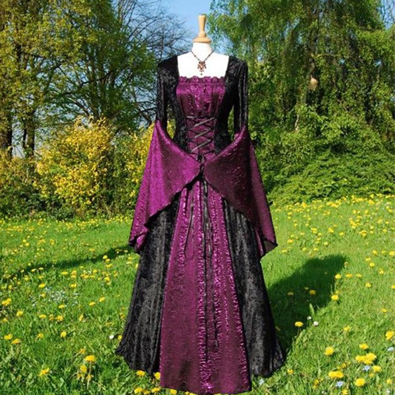 Mittelalterlicher Europäischer Hofstil Retro Partykleid für Damen - Langes Kleid XL violett/rot von Joom DACH