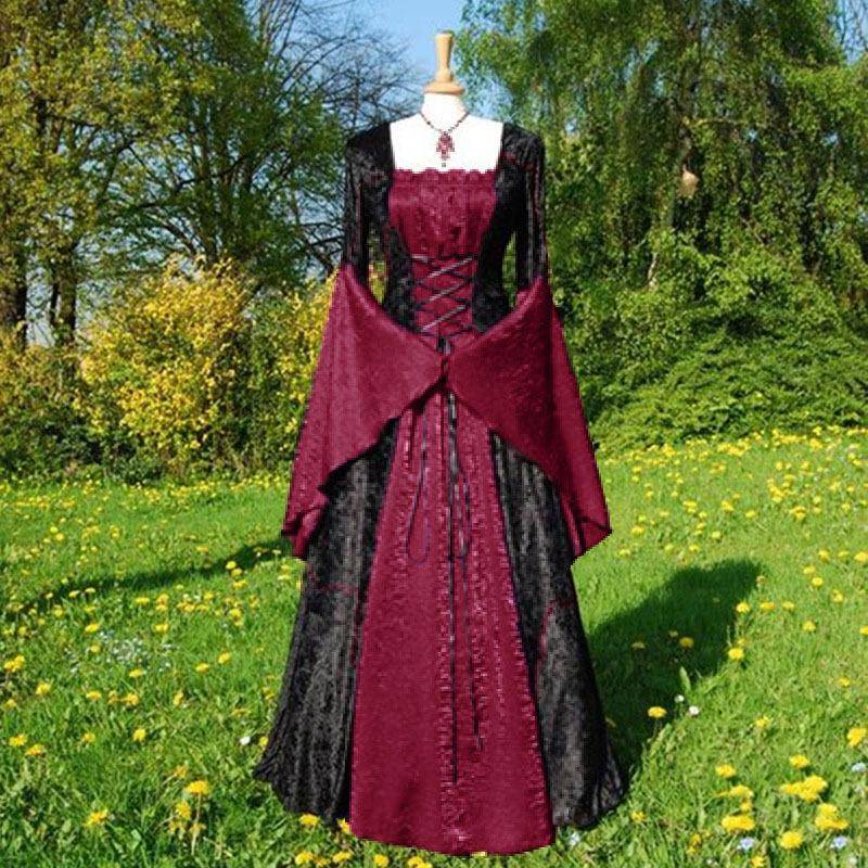 Mittelalterlicher Europäischer Hofstil Retro Partykleid für Damen - Langes Kleid XXL dunkelrote von Joom DACH