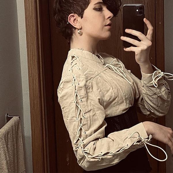 Mittelalterliches Cosplay-Kostüm, nordisches Wikinger-Piraten-Mode-Männer-Verband-Langarm-Renaissance-Hemd, Ritter-Punk-Männer-Krieger-Hemd M beige von Joom DACH