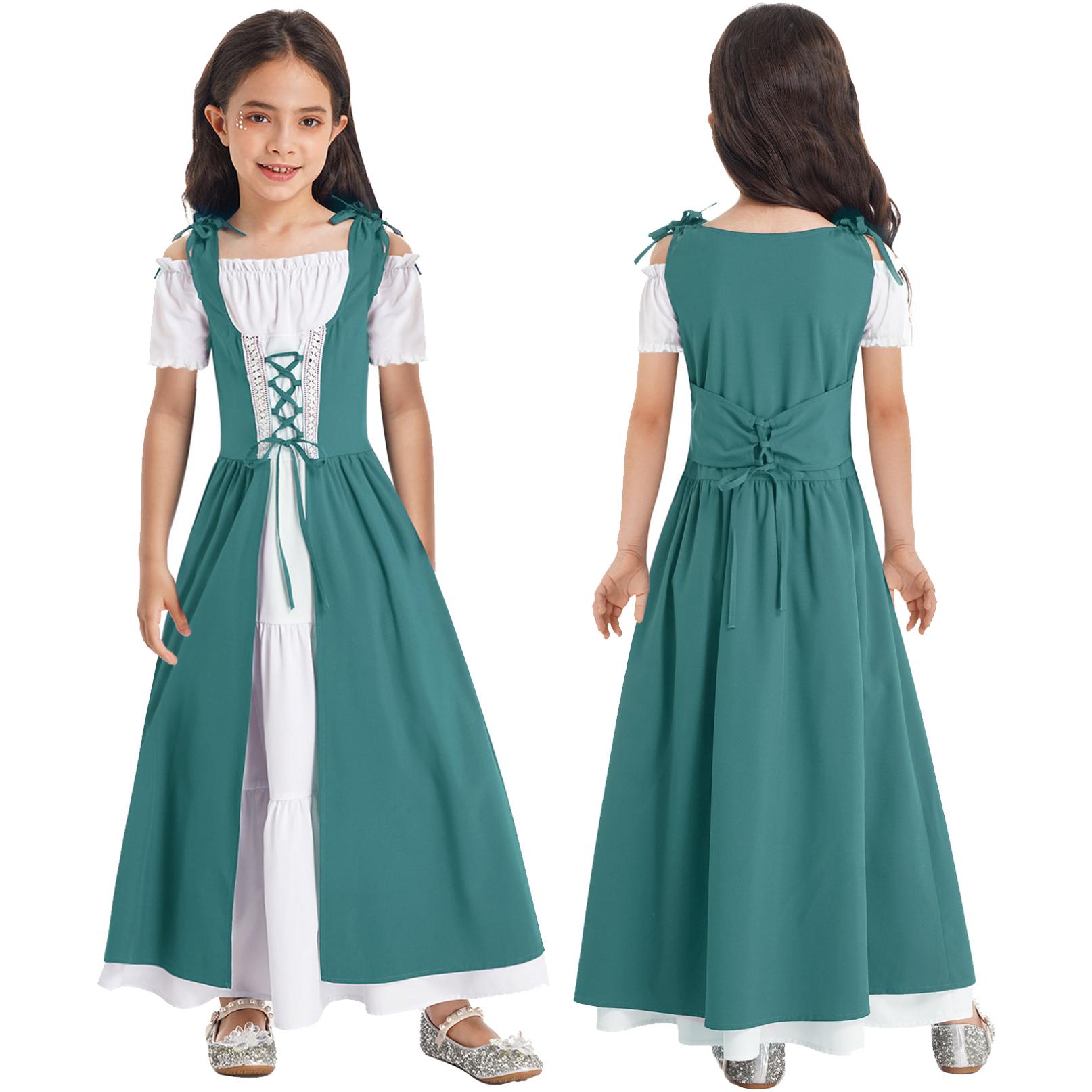 Mittelalterliches Kostüm für Mädchen, Renaissance-Kleid, Prinzessin, Vintage-Maxikleid, Ballkleid, Halloween-Party-Outfit 15-16 Years grün von Joom DACH