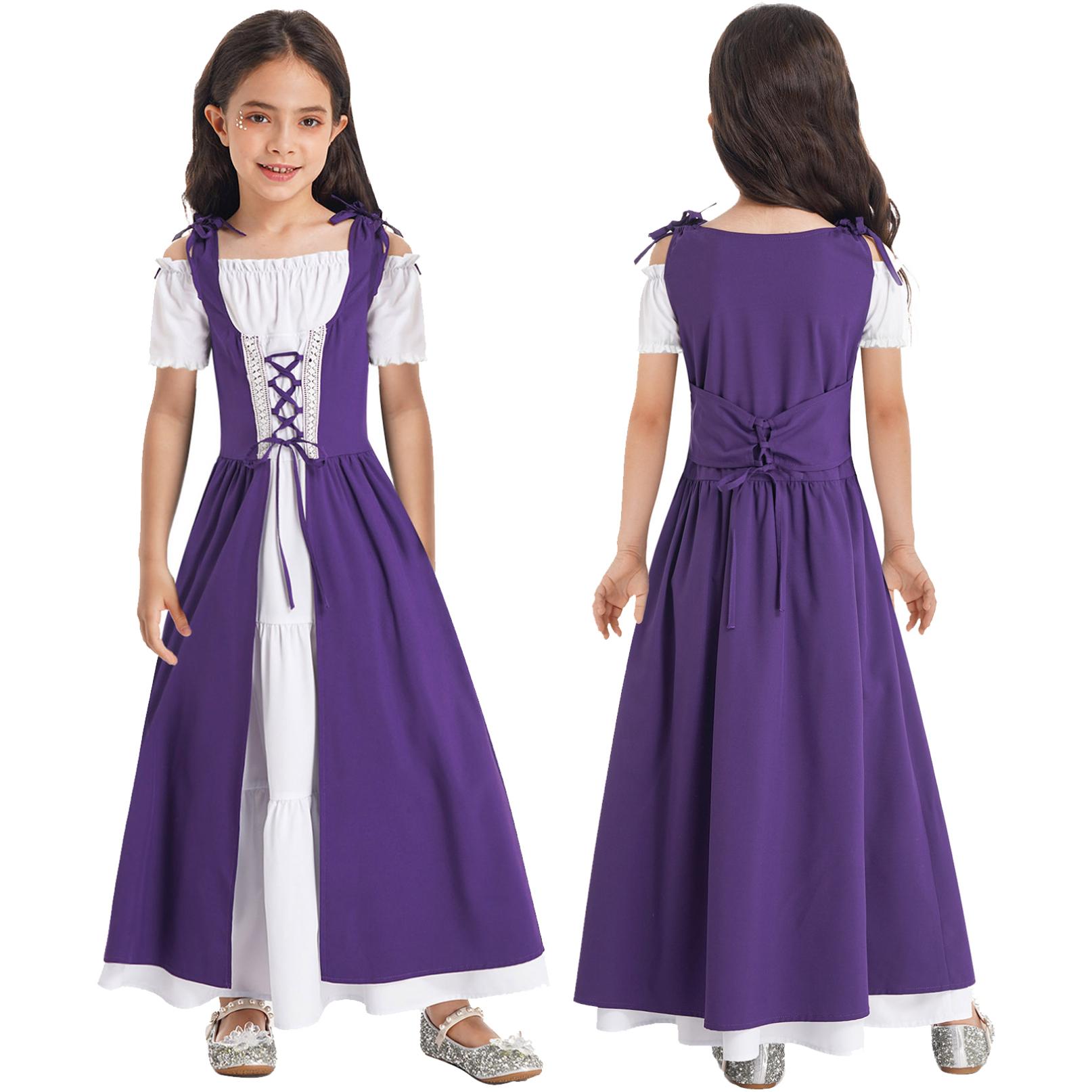 Mittelalterliches Kostüm für Mädchen, Renaissance-Kleid, Prinzessin, Vintage-Maxikleid, Ballkleid, Halloween-Party-Outfit 5-6 Years dunkelviolette von Joom DACH