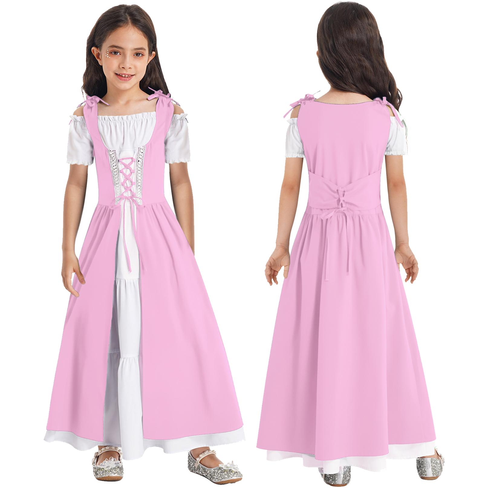 Mittelalterliches Kostüm für Mädchen, Renaissance-Kleid, Prinzessin, Vintage-Maxikleid, Ballkleid, Halloween-Party-Outfit 5-6 Years rosa von Joom DACH