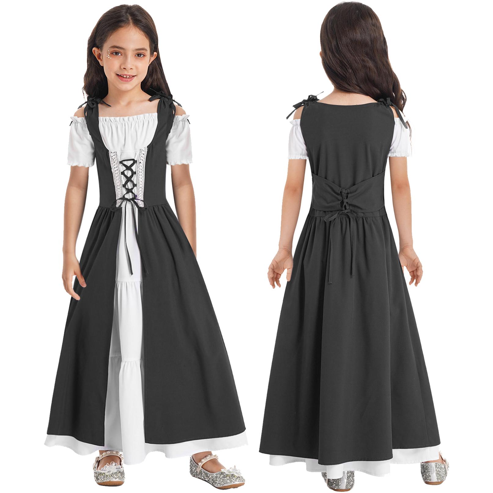 Mittelalterliches Kostüm für Mädchen, Renaissance-Kleid, Prinzessin, Vintage-Maxikleid, Ballkleid, Halloween-Party-Outfit 9-10 Years schwarz von Joom DACH