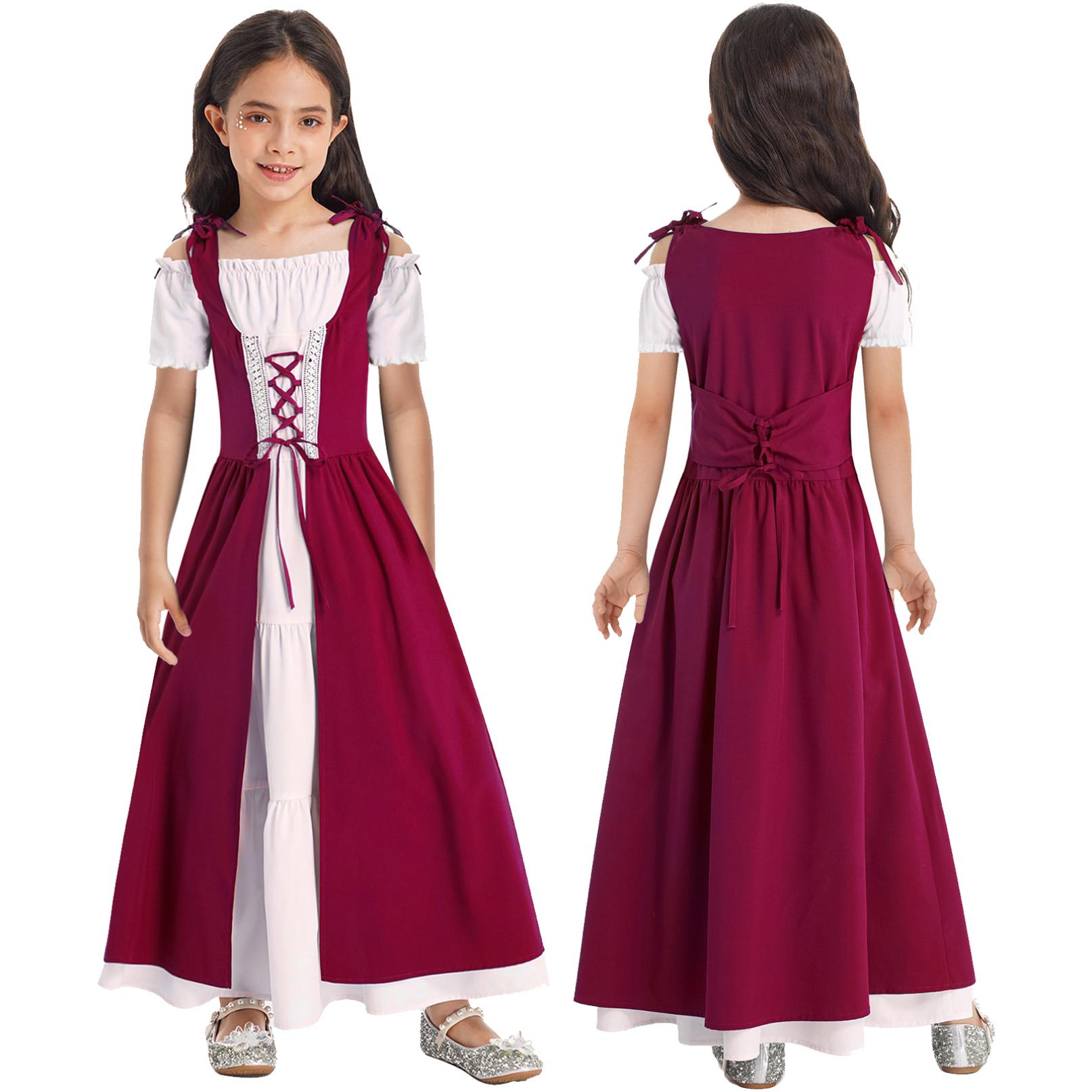 Mittelalterliches Kostüm für Mädchen, Renaissance-Kleid, Prinzessin, Vintage-Maxikleid, Ballkleid, Halloween-Party-Outfit 9-10 Years bordeaux von Joom DACH