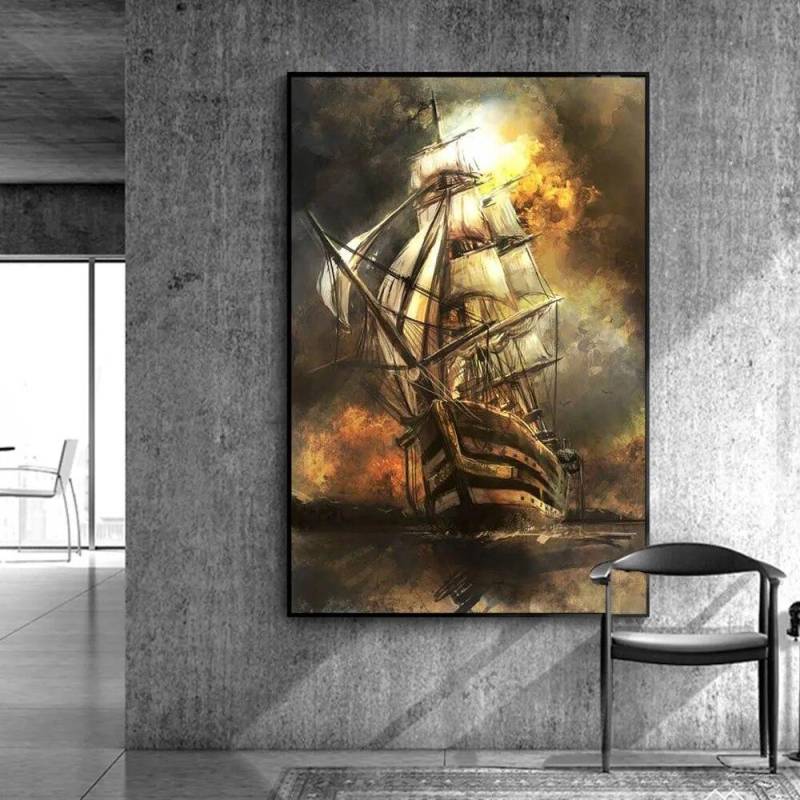 Mittelalterliches Piratenschiff-Poster und Druck, lustige Jahrhundert-Seeschlacht, Leinwandgemälde, Wandkunst, Bilder für Wohnzimmer, Heimdekoration, ohne Rahmen 40*50cm von Joom DACH