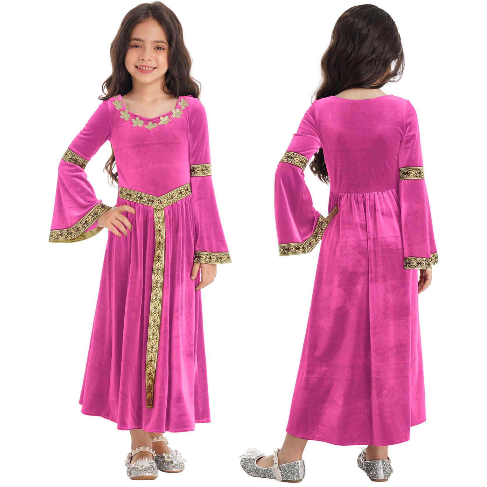 Mittelalterliches Prinzessinnenkostüm für Mädchen, Renaissance-Kostüm, Robe, Retro-Kleid für Halloween, Cosplay, Verkleidung 5-6 Years heißes rosa von Joom DACH