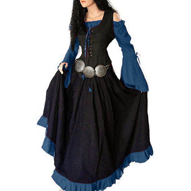 Mittelalterliches Renaissance-Kleid für Damen, unregelmäßiges langärmliges Cosplay-Maxikleid XXXXL von Joom DACH