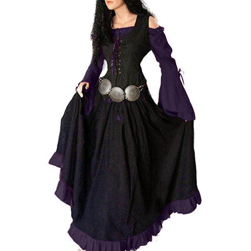 Mittelalterliches Renaissance-Kleid für Damen, unregelmäßiges langärmliges Cosplay-Maxikleid XXXXXL violett von Joom DACH
