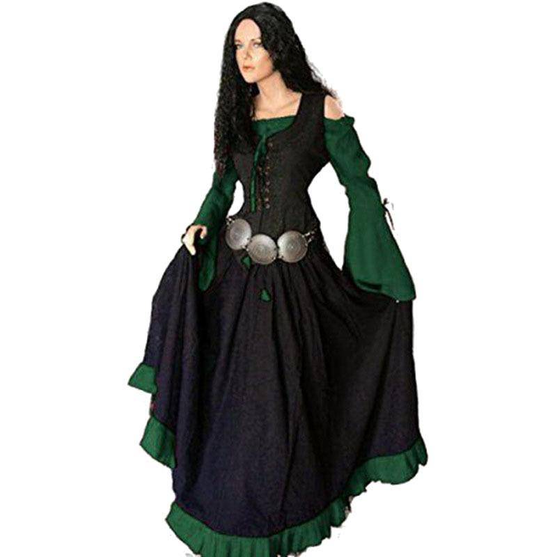 Mittelalterliches Renaissance-Kleid für Damen, unregelmäßiges langärmliges Cosplay-Maxikleid XXXXXL von Joom DACH