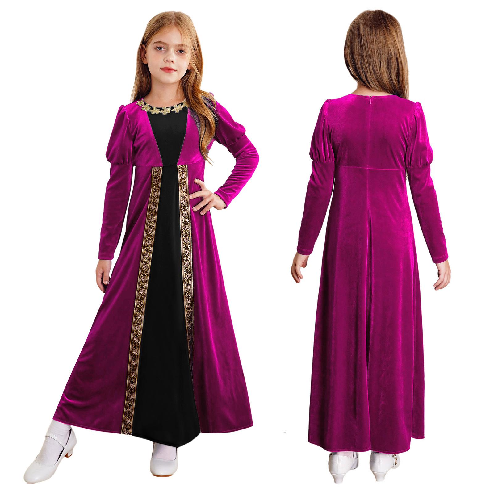 Mittelalterliches Renaissance-Kleid für Mädchen, Halloween, Rollenspiel, Partykostüm, Prinzessin, Langarmkleid, Ballkleider 7-8 Years heißes rosa von Joom DACH