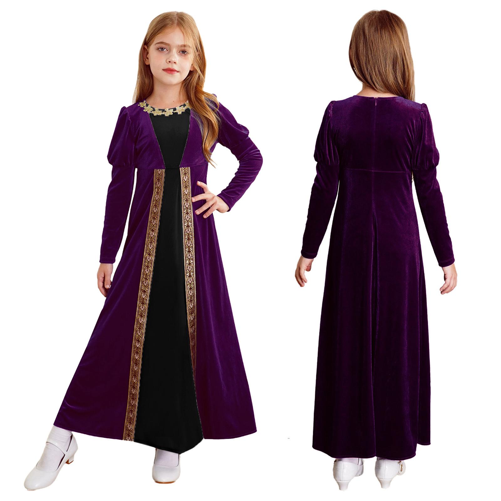 Mittelalterliches Renaissance-Kleid für Mädchen, Halloween, Rollenspiel, Partykostüm, Prinzessin, Langarmkleid, Ballkleider 9-10 Years violett von Joom DACH