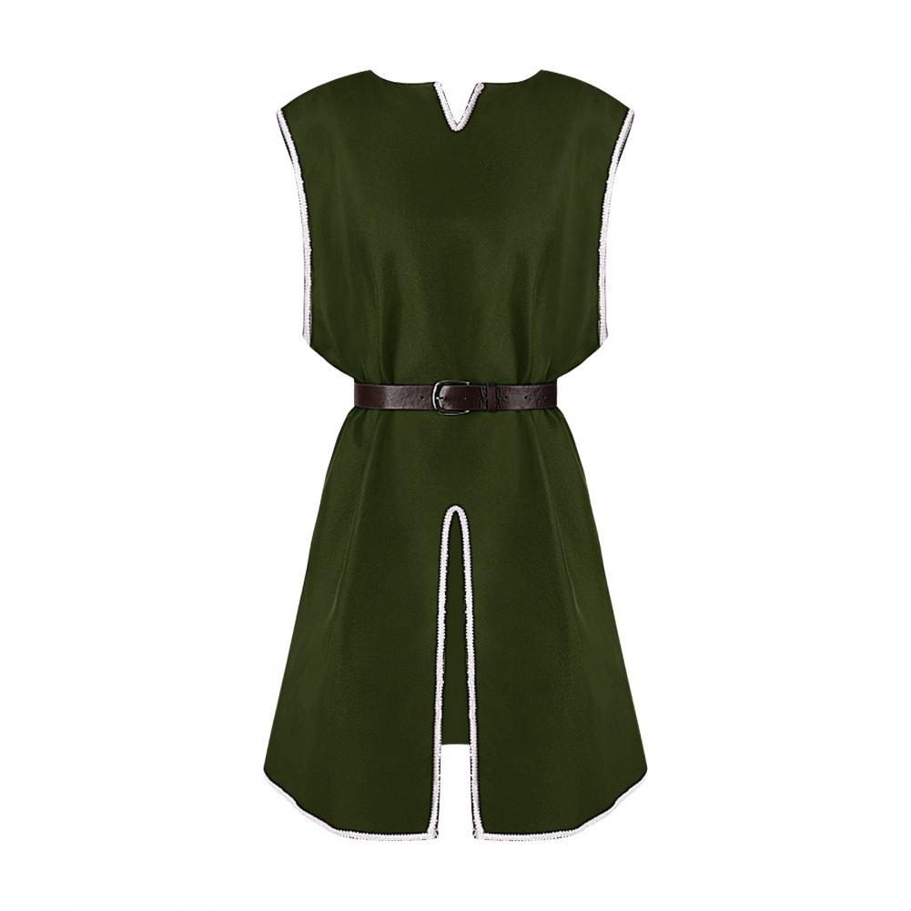 Mittelalterliches Wikinger-Tunika-Hemd, V-Ausschnitt, ärmellos, mit Gürtel, mittlere Länge, Übergröße, Cosplay, Bühne, Renaissance, Veranstaltungen, Aufführung, Hallow XL grün von Joom DACH