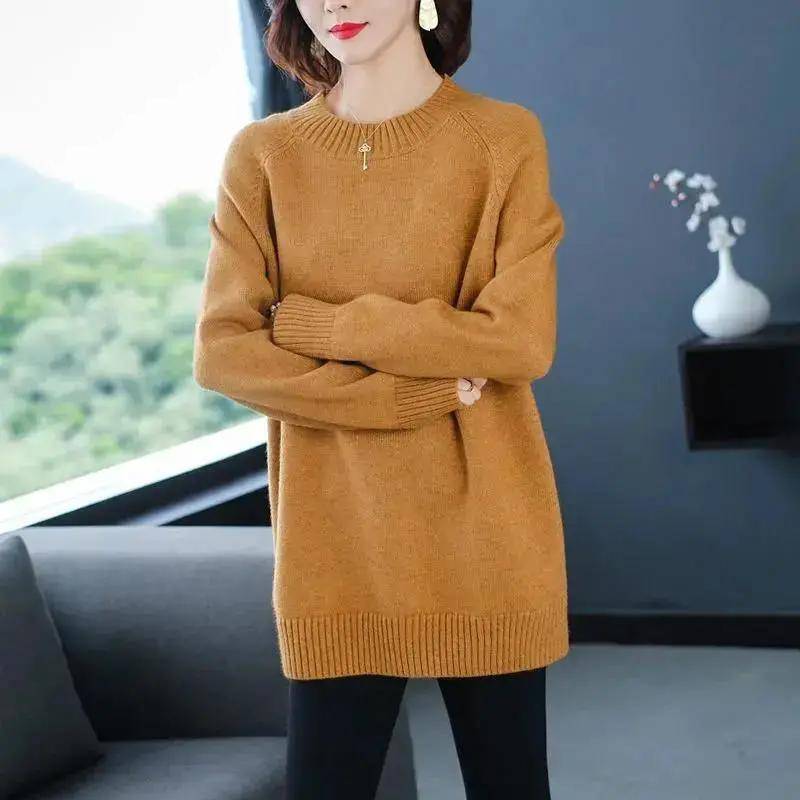Mittelanger Übergrößen-Pullover Damen Herbst und Winter Locker Einfarbig Innen-Pullover Unterzieh-Pullover XXL gelb von Joom DACH