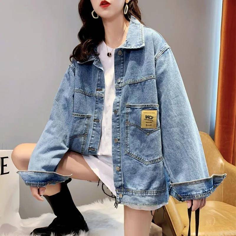 Mittellange Jeansjacke für Damen im Frühling und Herbst, vielseitige Internet-Promi-Lockere, koreanische Version, BF-Cardigan-Jacken, Ins-Trend XL jeansblau von Joom DACH