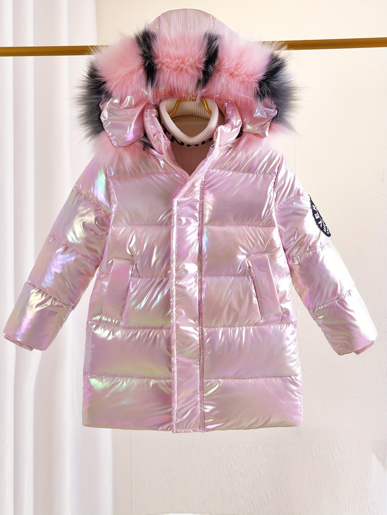 Mittellange Winterjacke aus glänzender Daunenbaumwolle für Mädchen 120 cm rosa/irisierend von Joom DACH