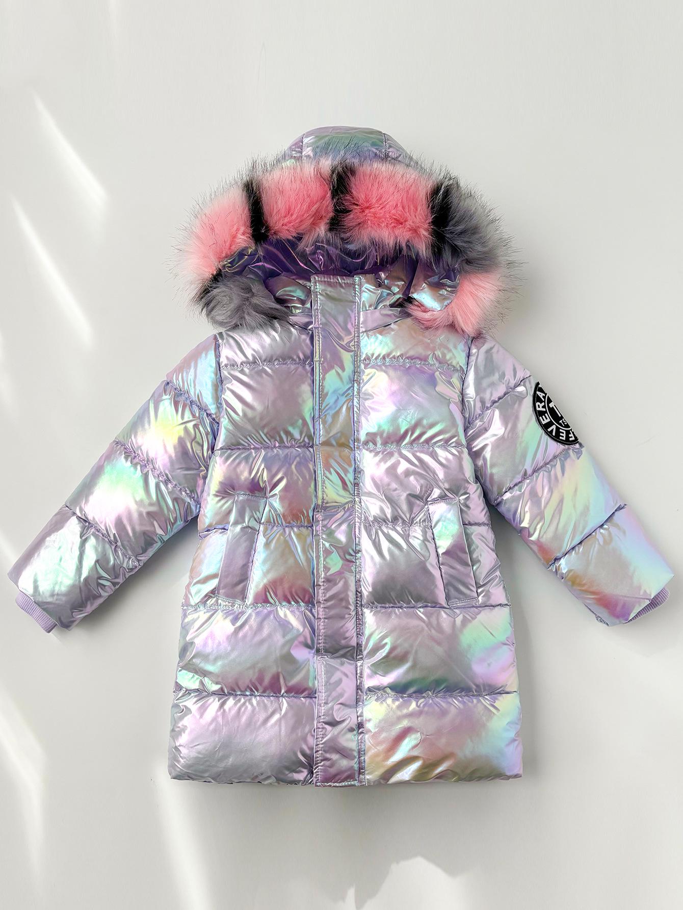 Mittellange Winterjacke aus glänzender Daunenbaumwolle für Mädchen 130 cm lavendel lila von Joom DACH