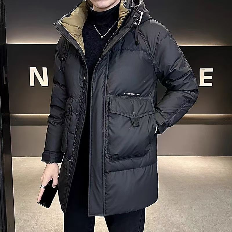 Mittellange bis lange Daunenjacke für den lässigen Winter für Herren, dicke, warme und kältebeständige Kapuzenjacke 3XL schwarz von Joom DACH