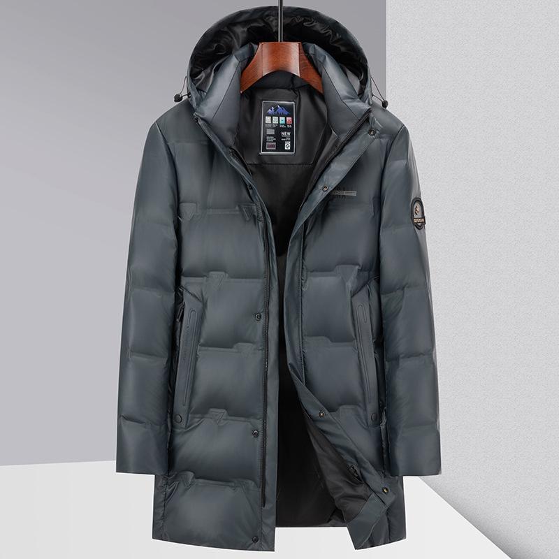 Mittellange und lange Daunenjacke mit Kapuze für Herren zum Schutz vor Kälte und Wärme, wasserdichte Daunenjacke aus PU-Leder für junge und mittlere Menschen 4XL von Joom DACH