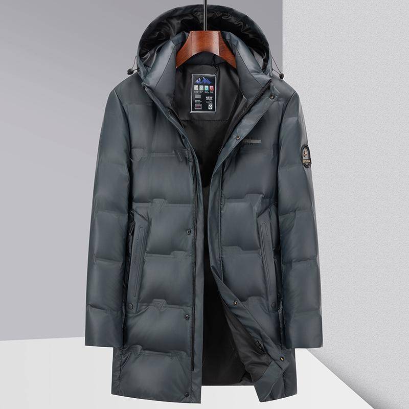 Mittellange und lange Daunenjacke mit Kapuze für Herren zum Schutz vor Kälte und Wärme, wasserdichte Daunenjacke aus PU-Leder für junge und mittlere Menschen 4XL von Joom DACH