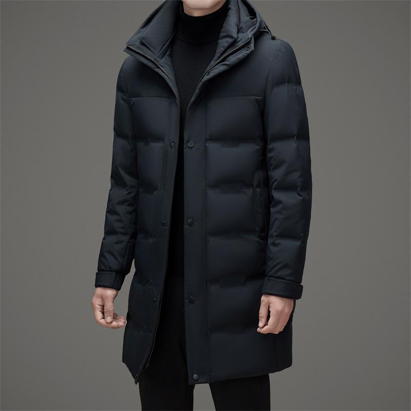 Mittellange und lange neue warme Daunenjacke für den Winter für Herren mit Kapuze 4XL navy blau von Joom DACH