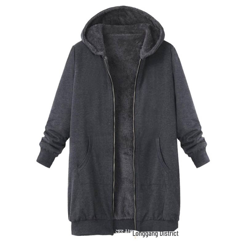 Mittellanger Mantel mit Kapuze und Samtfutter für Damen in großen Größen – Herbst/Winter M graue von Joom DACH