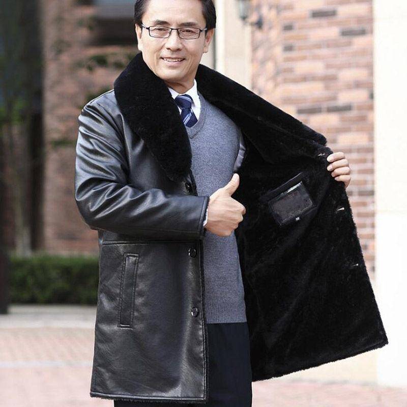 Mittlere und lange Lederjacke Herren Fleece verdickt großen Pelzkragen abnehmbar Winter neu 3XL von Joom DACH