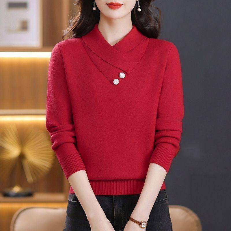 Mittleren Alters Mama Rot Pullover frauen Verdickt Herbst Winter Mode Ausländer Warme Strick Pullover 2XL von Joom DACH