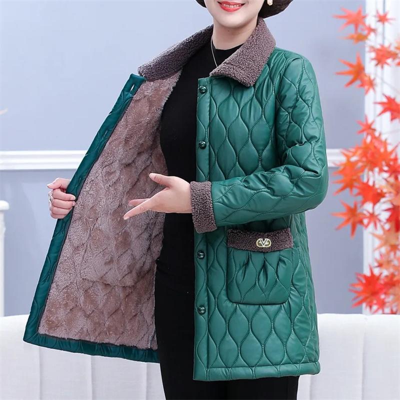 Mittleren Alters Mutter Unten Baumwolle Tops Winter Weibliche Medium Lange Stile Leder Baumwolle Jacke Damen Große Puffer Mantel M grün von Joom DACH
