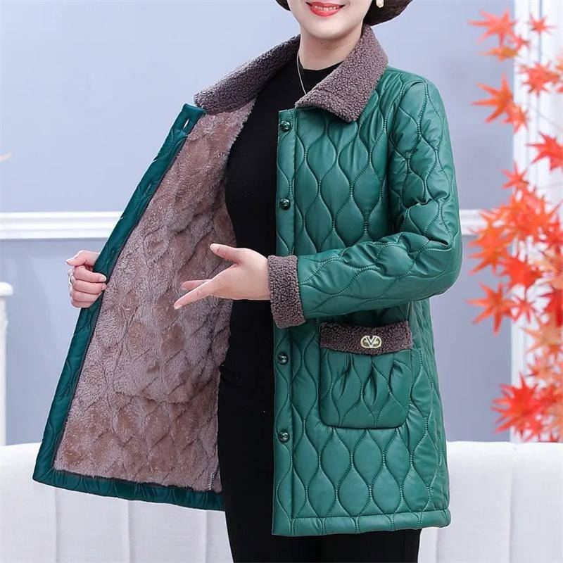Mittleren Alters Mutter Unten Baumwolle Tops Winter Weibliche Medium Lange Stile Leder Baumwolle Jacke Damen Große Puffer Mantel M grün von Joom DACH