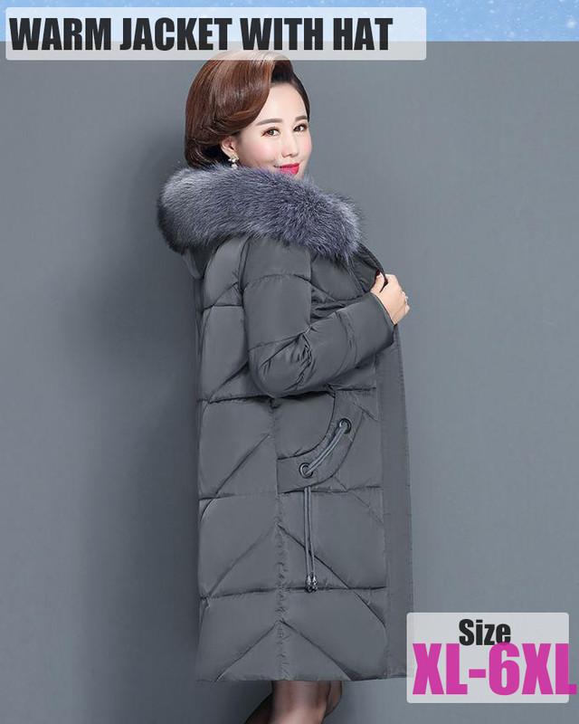 Mittleres Alter, ältere Frauen, Baumwolle, gepolsterte Kleidung, lange neue Mutter-Daunenjacke 6XL dunkelgraue von Joom DACH