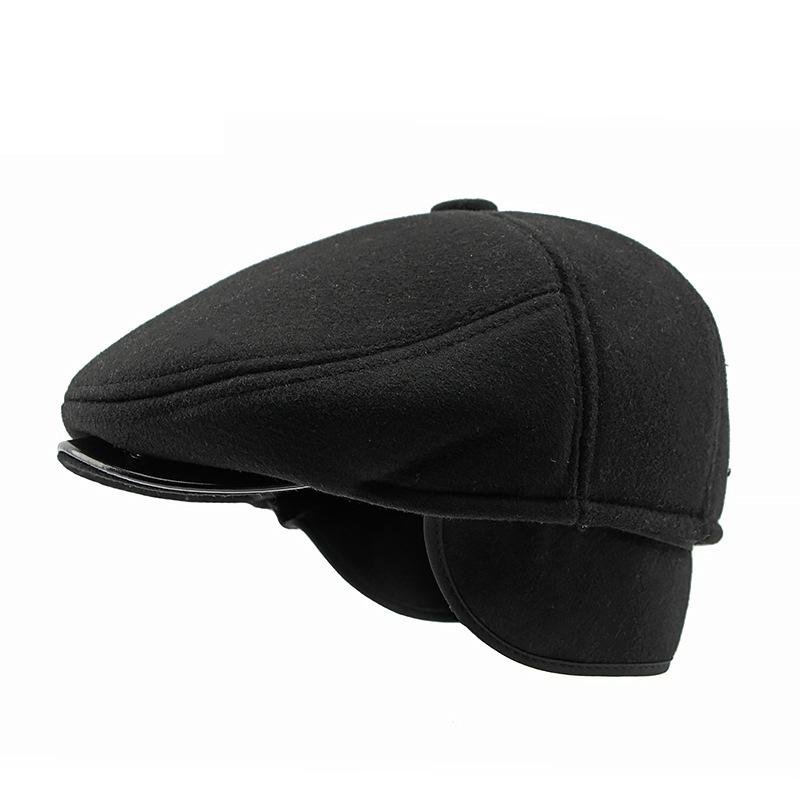 Mittleres Alter Ältere Menschen Forward Cap Herren Herbst Winter Gehörschutz Warme Mütze Britische Schirmmütze Baskenmütze L(58-60cm) schwarz von Joom DACH