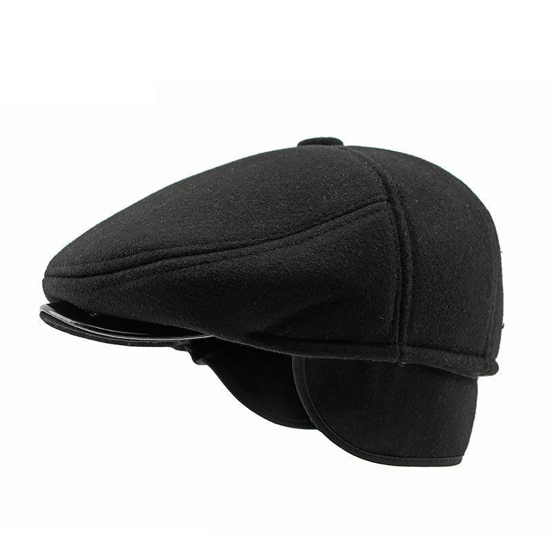 Mittleres Alter Ältere Menschen Forward Cap Herren Herbst Winter Gehörschutz Warme Mütze Britische Schirmmütze Baskenmütze L(58-60cm) schwarz von Joom DACH