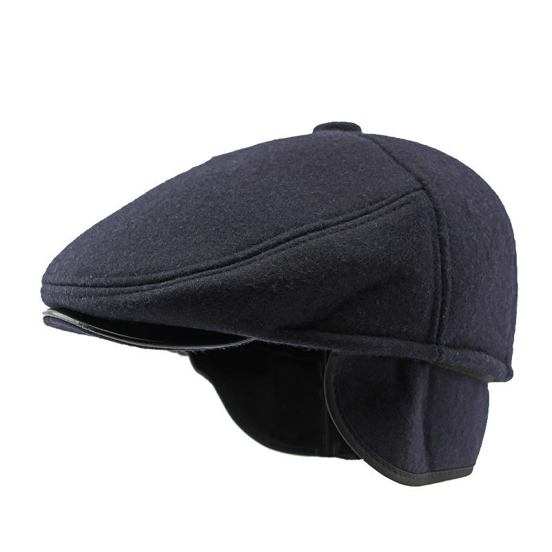 Mittleres Alter Ältere Menschen Forward Cap Herren Herbst Winter Gehörschutz Warme Mütze Britische Schirmmütze Baskenmütze M(56-58cm) dunkelblau von Joom DACH