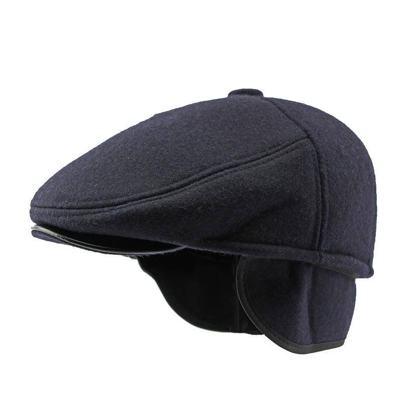 Mittleres Alter Ältere Menschen Forward Cap Herren Herbst Winter Gehörschutz Warme Mütze Britische Schirmmütze Baskenmütze M(56-58cm) dunkelblau von Joom DACH