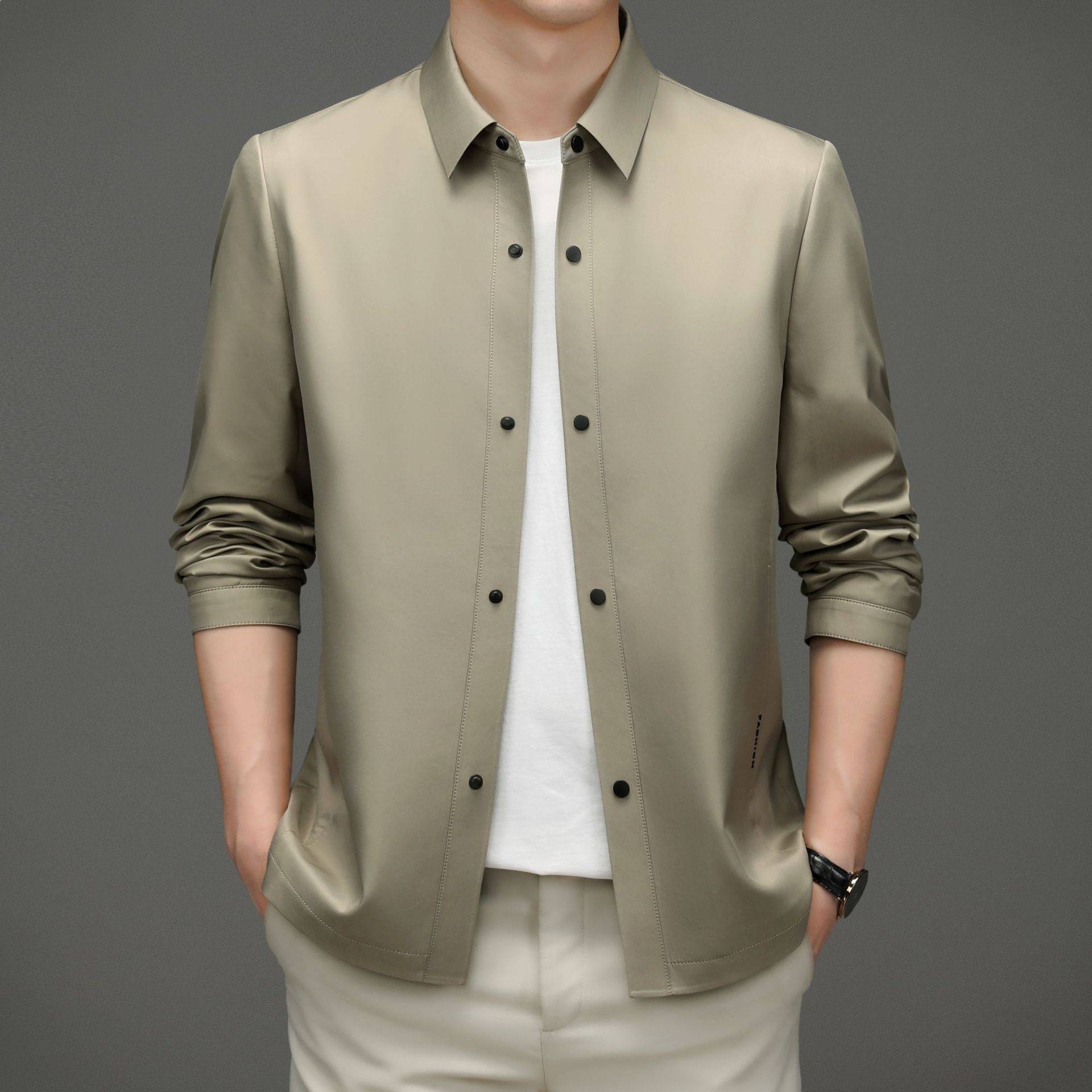 Mittleres Alter Jacke Herren Reversmantel Business Dünn Lässig Frühling und Herbst Papa Einreiher Trendjacke 185/2XL von Joom DACH