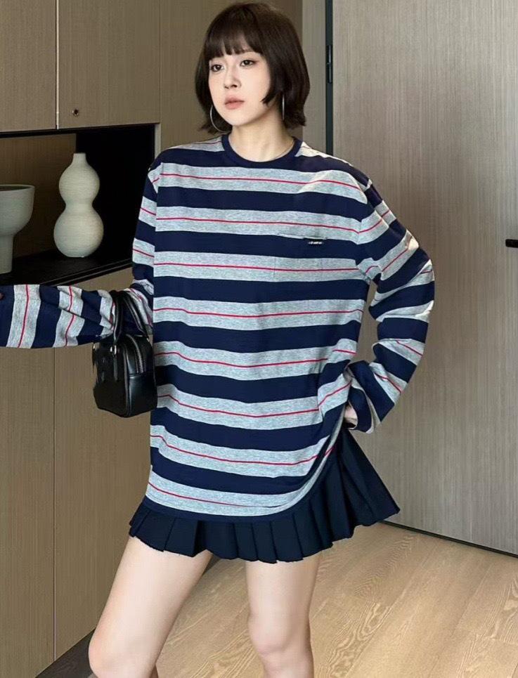 Miu Miu Damen Gestreiftes Baumwoll Langarm Base Layer T-Shirt M von Joom DACH