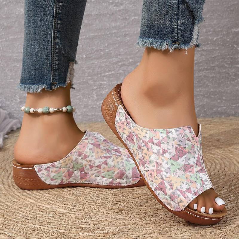 Mix Color Med Heels Hausschuhe Damen Sommer Pu Leder Dicke Plateau Sandalen Frau Leichte offene Zehenpartie Rutschfeste Flip-Flops 43 rosa von Joom DACH