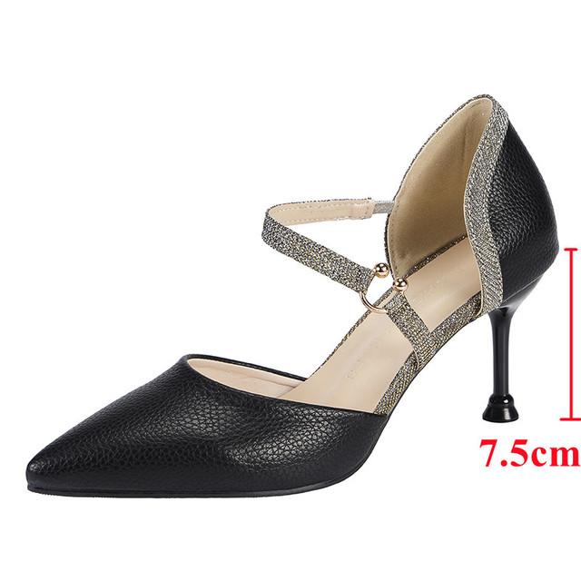 Mix Farbe Knöchelriemen High Heels Schuhe Frauen Pu Leder Dünne Absätze Pumps Frau Neue Glänzende Patchwork Party Schuhe 38 schwarz von Joom DACH