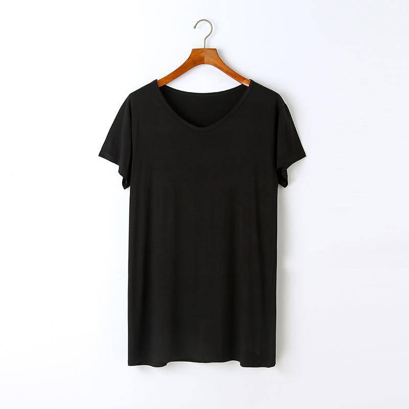 Modal Pyjama Damen Sommer Neu Nachthemd V-Ausschnitt Kurzarm Einfache Damen Pyjama Draußen Lässig Hauskleidung one size von Joom DACH