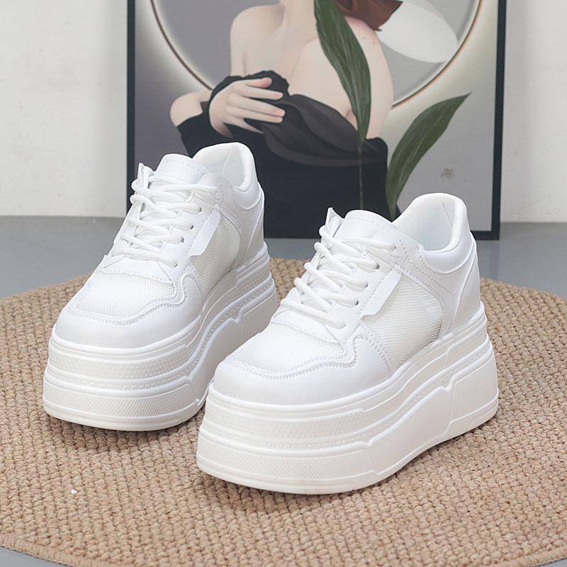 Mode 10CM Air Mesh Klobiger Sneaker Echte Schuhe Pantoletten Schuhe Sommer Plateau Keil Damen Damen Mikrofaser Leder Hausschuhe Pantoletten 37 weiß von Joom DACH