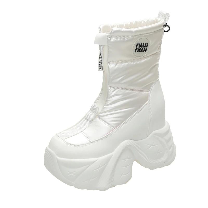 Mode 10CM Winter Damen Pelz Schneestiefel Warmhalten Klobige Kurze Stiefel Outdoor Plüsch Mid-Calf Schuhe Plateau Rutschfest Leder Sneakers 38 weiß von Joom DACH