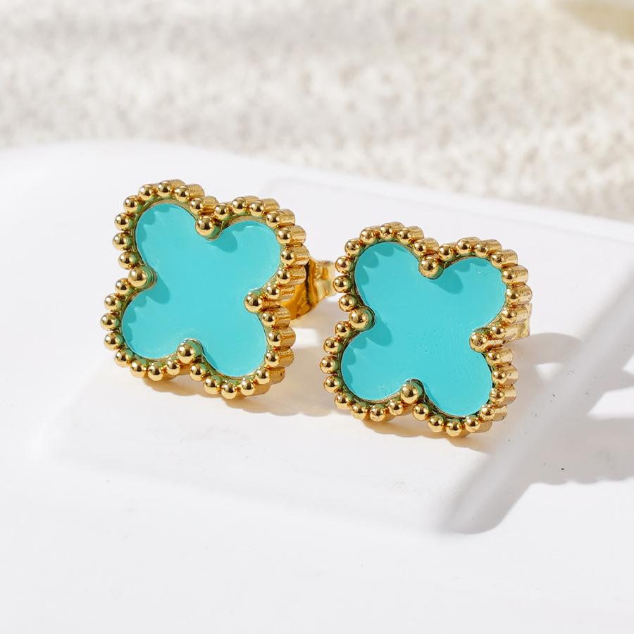 Mode 18k Titanstahl Vierblättriges Kleeblatt Ohrringe Damen Schlichte Muschel Leichter Luxus Hochwertiges Gefühl Ohrringe Persönlichkeitsohrringe von Joom DACH