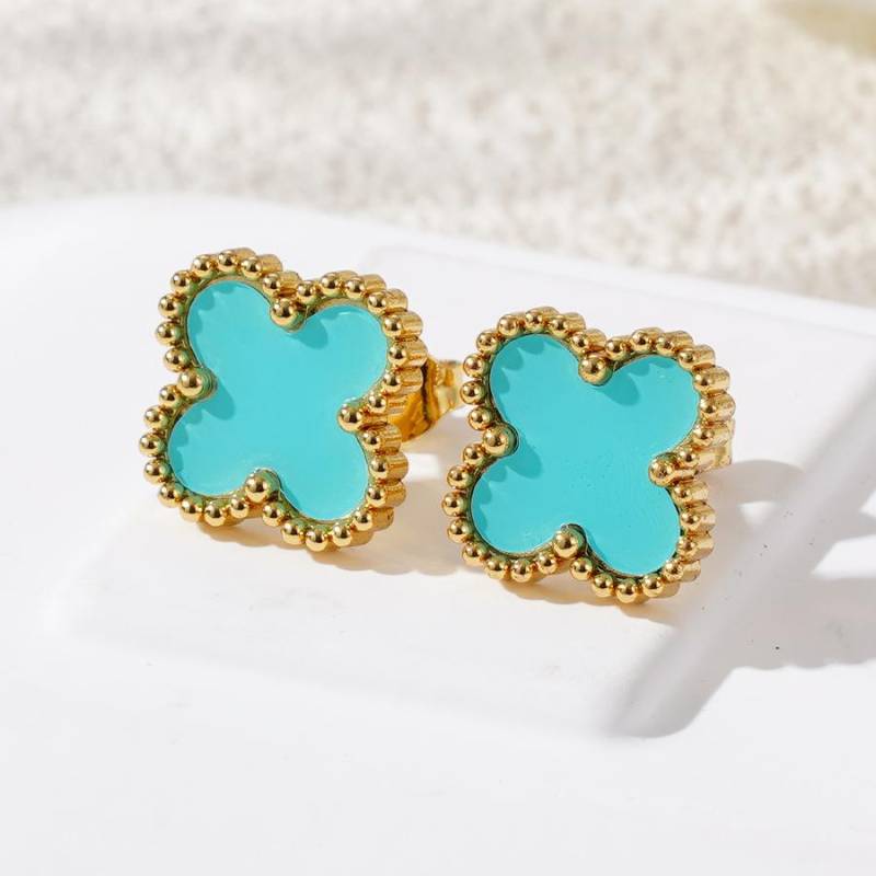 Mode 18k Titanstahl Vierblättriges Kleeblatt Ohrringe Damen Schlichte Muschel Leichter Luxus Hochwertiges Gefühl Ohrringe Persönlichkeitsohrringe von Joom DACH