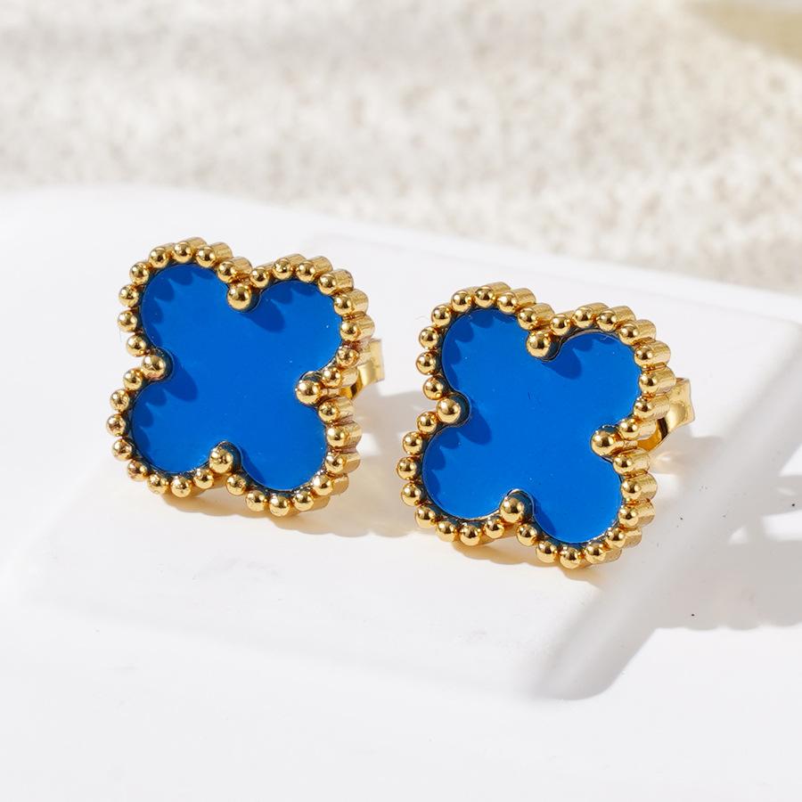 Mode 18k Titanstahl Vierblättriges Kleeblatt Ohrringe Damen Schlichte Muschel Leichter Luxus Hochwertiges Gefühl Ohrringe Persönlichkeitsohrringe von Joom DACH