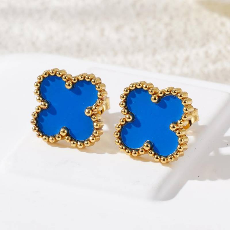 Mode 18k Titanstahl Vierblättriges Kleeblatt Ohrringe Damen Schlichte Muschel Leichter Luxus Hochwertiges Gefühl Ohrringe Persönlichkeitsohrringe von Joom DACH