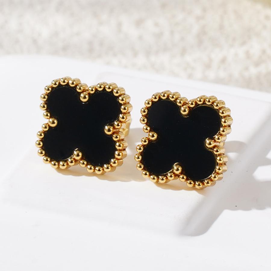 Mode 18k Titanstahl Vierblättriges Kleeblatt Ohrringe Damen Schlichte Muschel Leichter Luxus Hochwertiges Gefühl Ohrringe Persönlichkeitsohrringe von Joom DACH